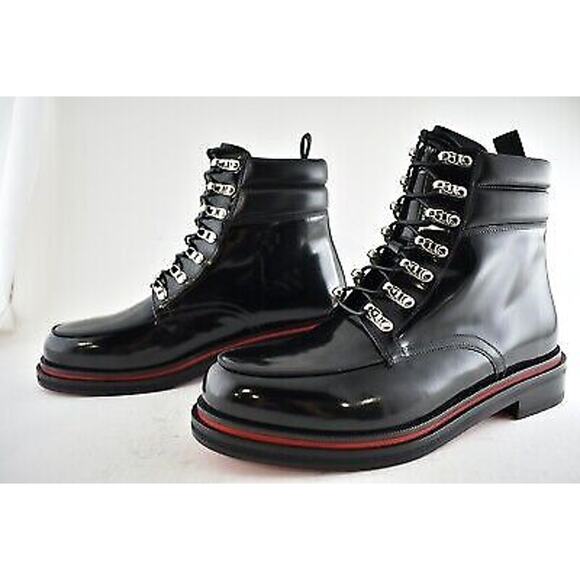Christian Louboutin Mens Alopista Flat Black Leather Combat Lace Up Boot 44 11 main image 9
